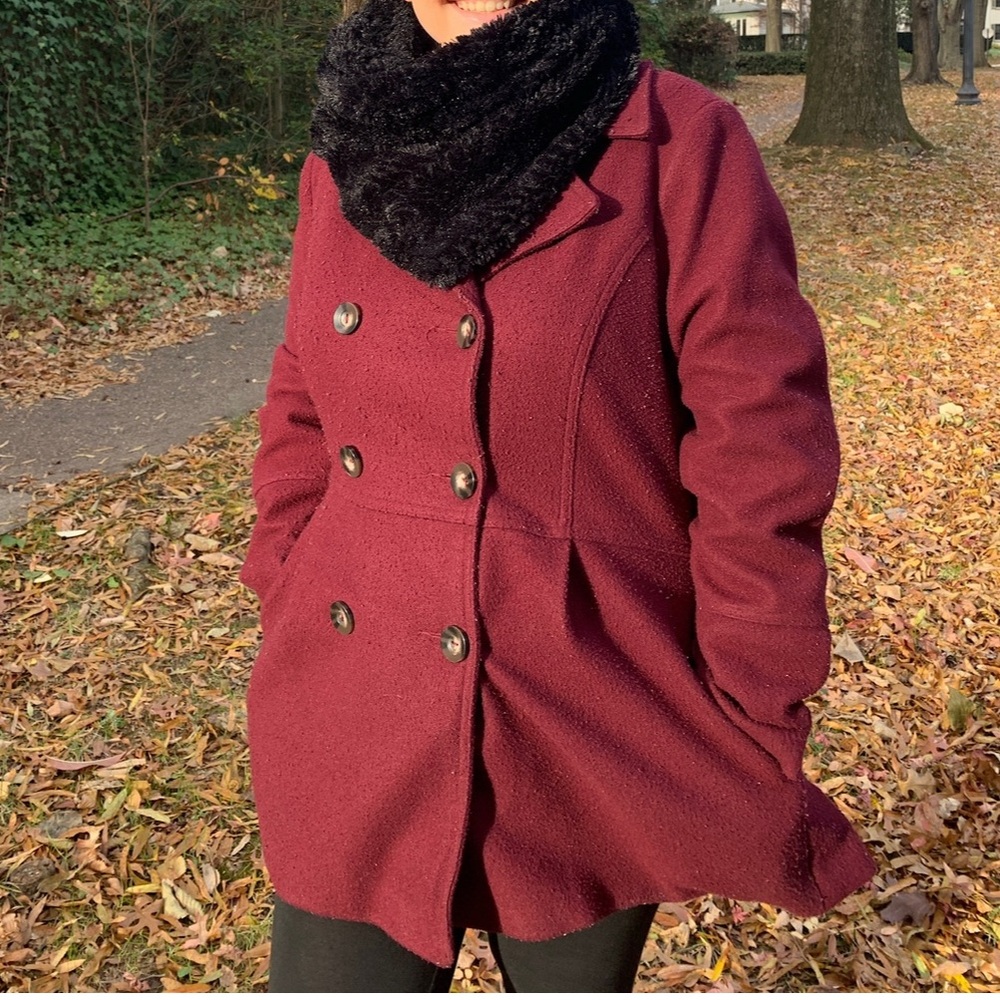 a new day Red Pea Coat with Wide Lapels